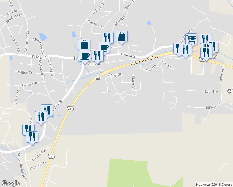 map of restaurants, bars, coffee shops, grocery stores, and more near 370 Academy Street in Jefferson