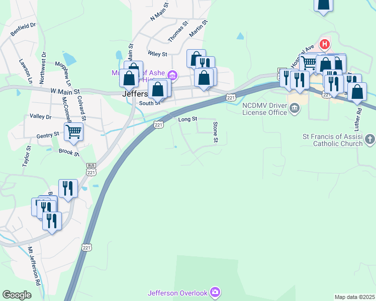 map of restaurants, bars, coffee shops, grocery stores, and more near 370 Academy Street in Jefferson