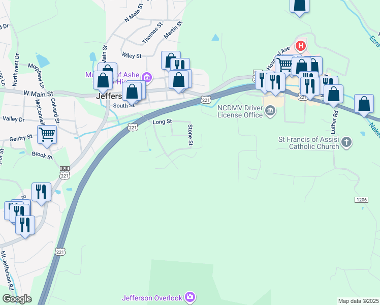 map of restaurants, bars, coffee shops, grocery stores, and more near in Jefferson