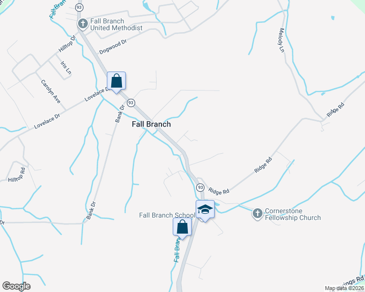 map of restaurants, bars, coffee shops, grocery stores, and more near 1509 Tennessee 93 in Fall Branch