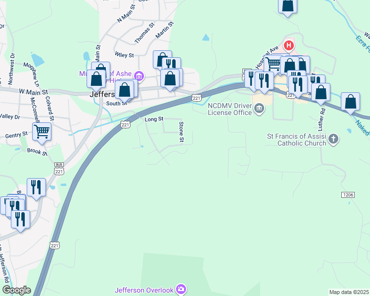 map of restaurants, bars, coffee shops, grocery stores, and more near in Jefferson