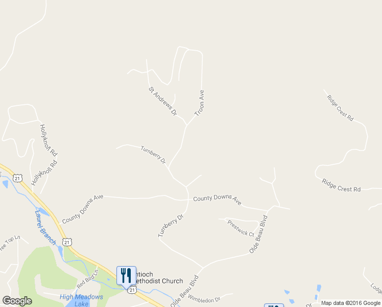 map of restaurants, bars, coffee shops, grocery stores, and more near 130 Troon Avenue in Glade Valley