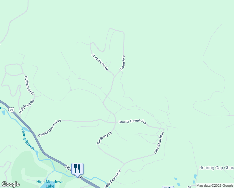 map of restaurants, bars, coffee shops, grocery stores, and more near 130 Troon Avenue in Glade Valley