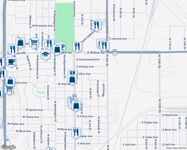map of restaurants, bars, coffee shops, grocery stores, and more near 309 East Olive Avenue in Enid