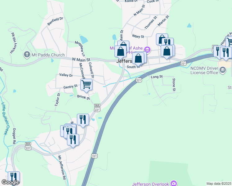 map of restaurants, bars, coffee shops, grocery stores, and more near 101 Porter Street in Jefferson