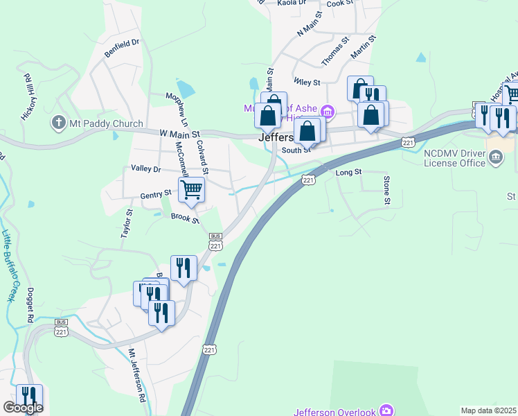 map of restaurants, bars, coffee shops, grocery stores, and more near 101 Porter Street in Jefferson
