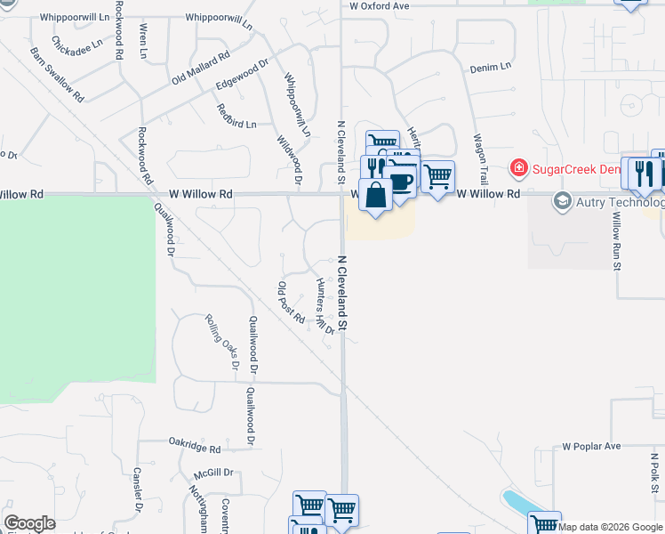 map of restaurants, bars, coffee shops, grocery stores, and more near 2401 Woodmoor Road in Enid
