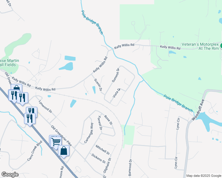 map of restaurants, bars, coffee shops, grocery stores, and more near 4013 Summit Drive in Greenbrier