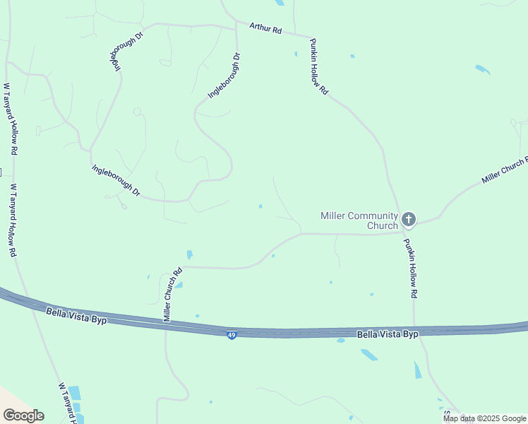 map of restaurants, bars, coffee shops, grocery stores, and more near 12689 Miller Church Road in Bentonville