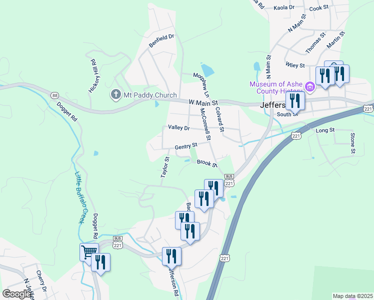 map of restaurants, bars, coffee shops, grocery stores, and more near 143 Gentry Street in Jefferson