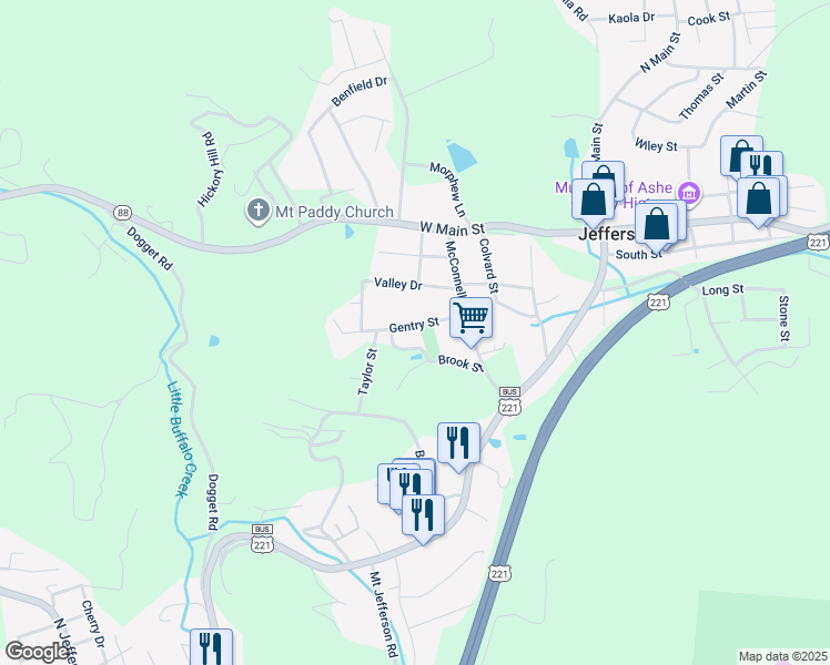 map of restaurants, bars, coffee shops, grocery stores, and more near 143 Gentry Street in Jefferson