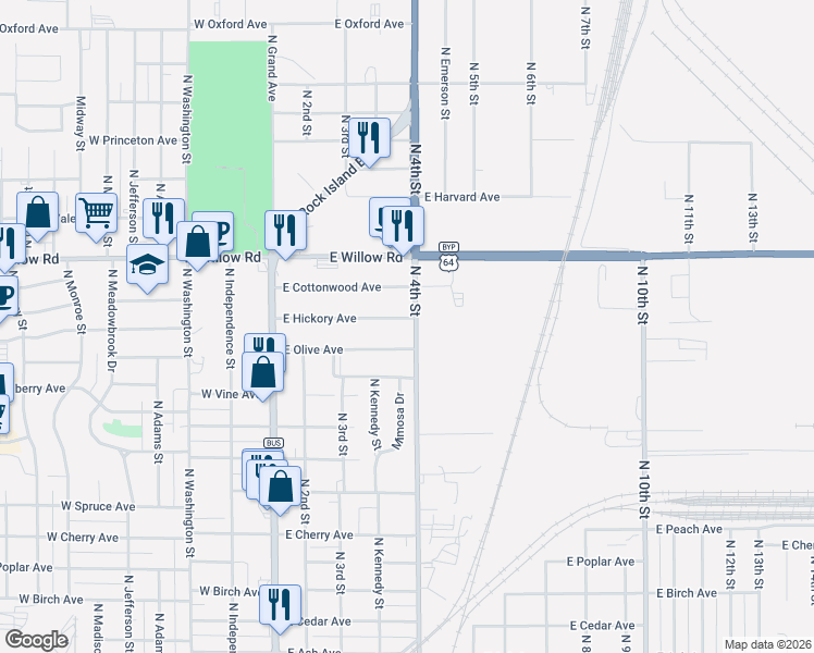 map of restaurants, bars, coffee shops, grocery stores, and more near 349 East Olive Avenue in Enid