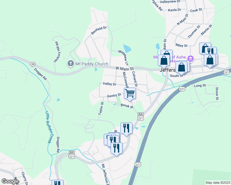 map of restaurants, bars, coffee shops, grocery stores, and more near 140 Gentry Street in Jefferson