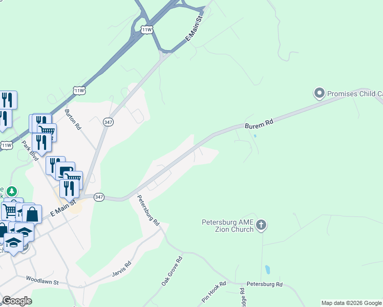 map of restaurants, bars, coffee shops, grocery stores, and more near 276 Burem Road in Rogersville