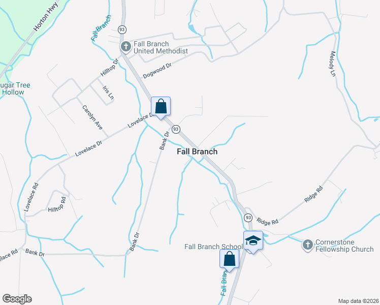 map of restaurants, bars, coffee shops, grocery stores, and more near in Fall Branch