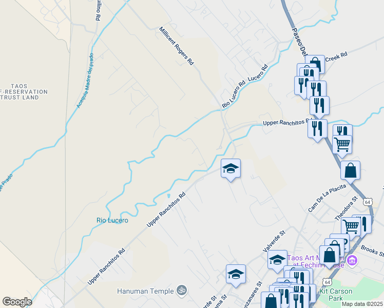 map of restaurants, bars, coffee shops, grocery stores, and more near Don Jose Cortez Road in Taos
