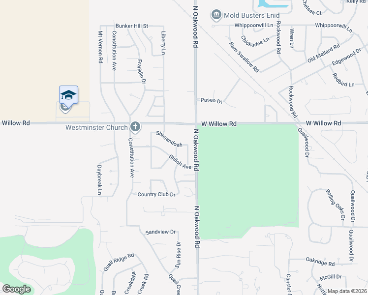 map of restaurants, bars, coffee shops, grocery stores, and more near 4002 Shenandoah in Enid