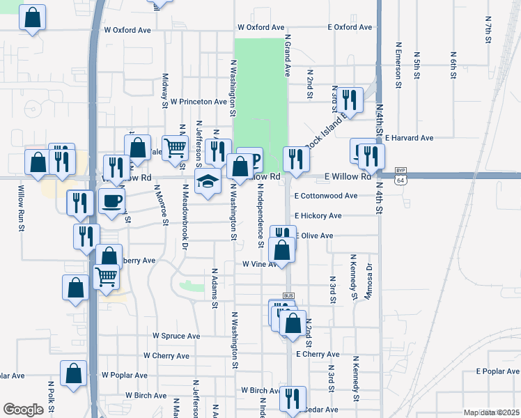 map of restaurants, bars, coffee shops, grocery stores, and more near 2213 North Independence Avenue in Enid
