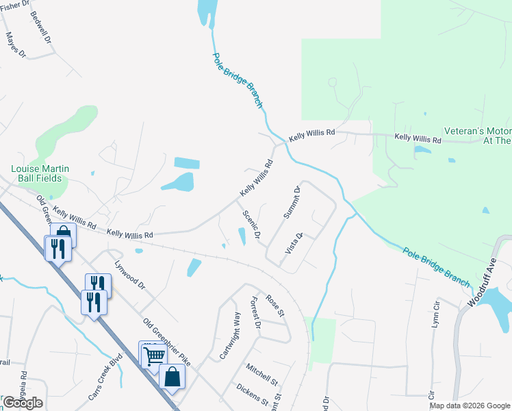 map of restaurants, bars, coffee shops, grocery stores, and more near 3016 Lookout Point in Greenbrier