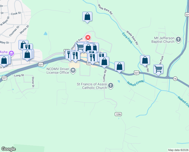 map of restaurants, bars, coffee shops, grocery stores, and more near 200 Luther Road in Jefferson