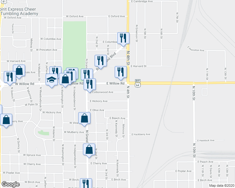 map of restaurants, bars, coffee shops, grocery stores, and more near 329 East Cottonwood Avenue in Enid