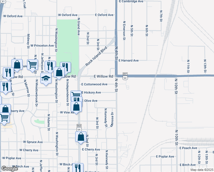 map of restaurants, bars, coffee shops, grocery stores, and more near 333 East Cottonwood Avenue in Enid