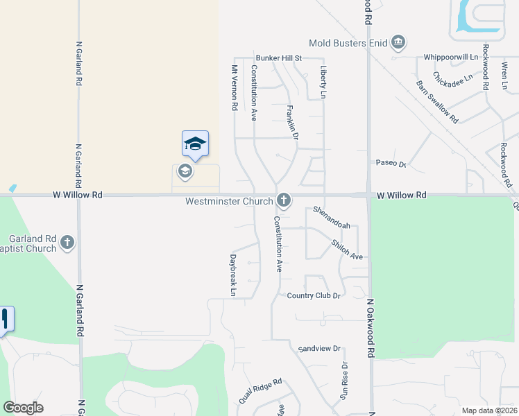 map of restaurants, bars, coffee shops, grocery stores, and more near 4520 Lovell Lane in Enid