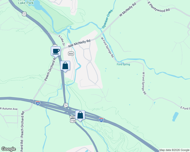 map of restaurants, bars, coffee shops, grocery stores, and more near 3700 Northwest Creekstone Boulevard in Bentonville