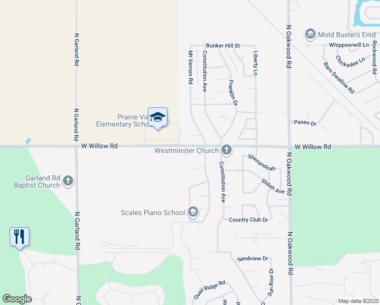 map of restaurants, bars, coffee shops, grocery stores, and more near 4613 West Willow Road in Enid