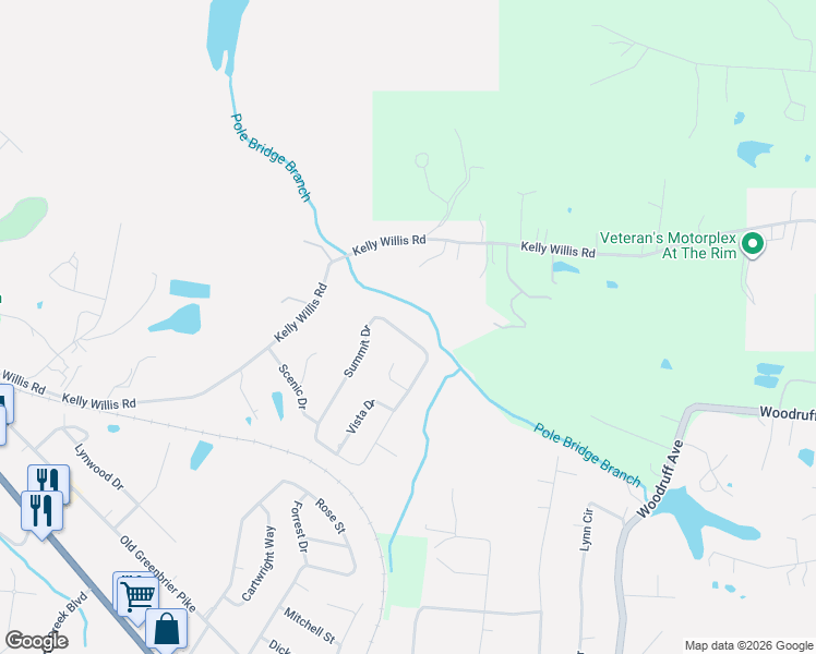 map of restaurants, bars, coffee shops, grocery stores, and more near 4070 Summit Drive in Greenbrier
