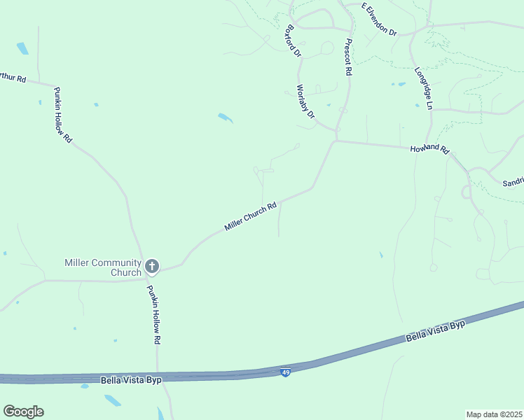 map of restaurants, bars, coffee shops, grocery stores, and more near 13013 Miller Church Road in Bentonville