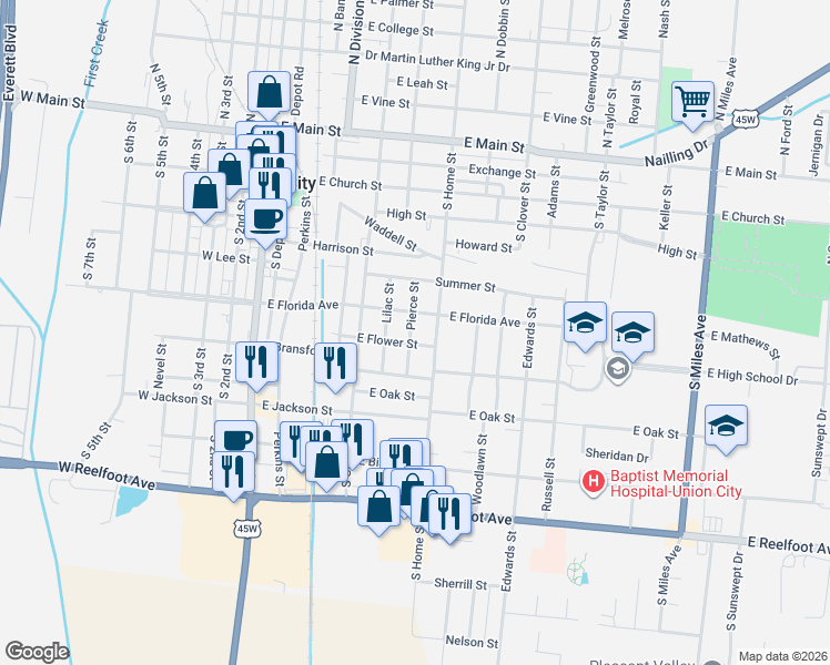 map of restaurants, bars, coffee shops, grocery stores, and more near 617 East Florida Avenue in Union City