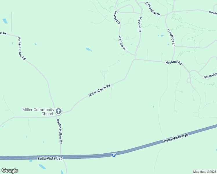 map of restaurants, bars, coffee shops, grocery stores, and more near 13013-13025 Miller Church Road in Bentonville