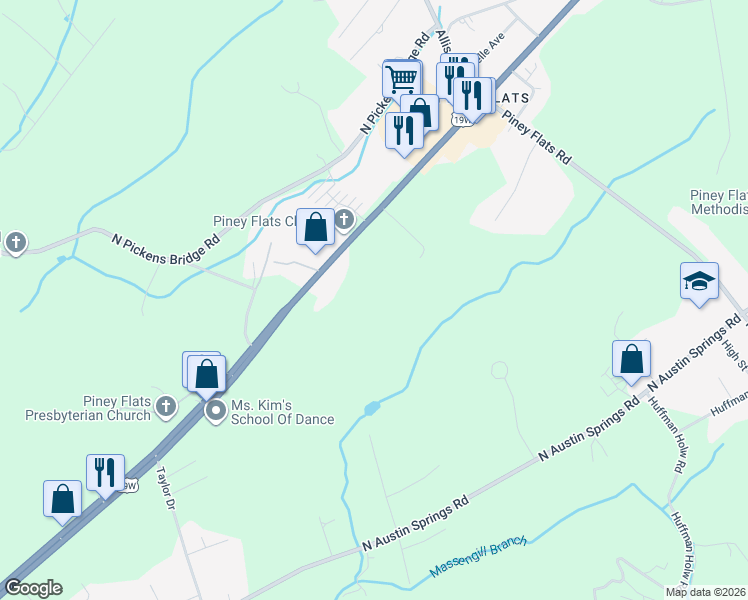 map of restaurants, bars, coffee shops, grocery stores, and more near 6135 Highway 11 East in Piney Flats