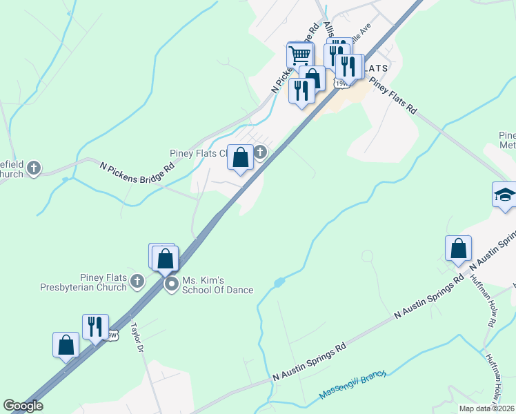 map of restaurants, bars, coffee shops, grocery stores, and more near 6238 Bristol Highway in Piney Flats
