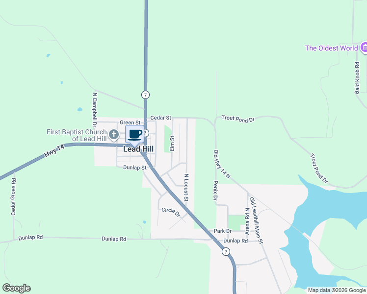 map of restaurants, bars, coffee shops, grocery stores, and more near 123 N Locust St in Lead Hill