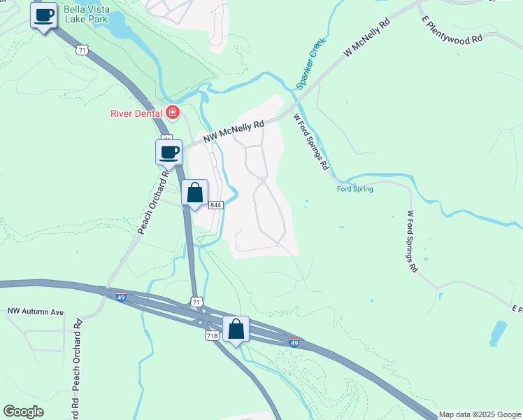 map of restaurants, bars, coffee shops, grocery stores, and more near 3700 Northwest Riverbend Road in Bentonville