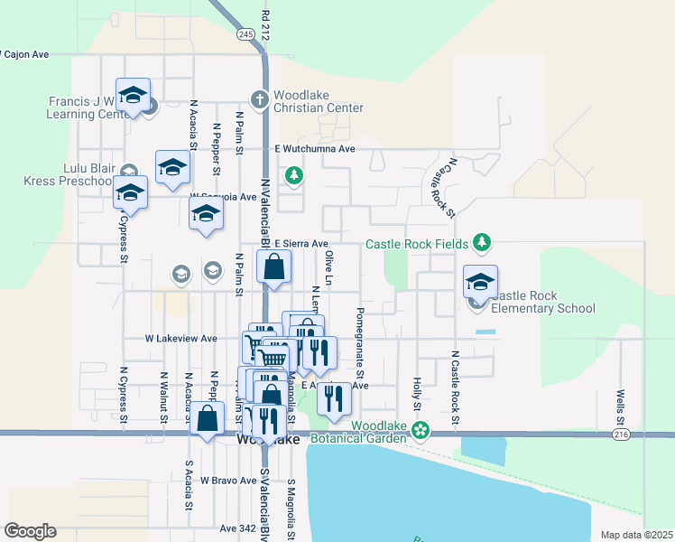 map of restaurants, bars, coffee shops, grocery stores, and more near 428 Olive Ln in Woodlake