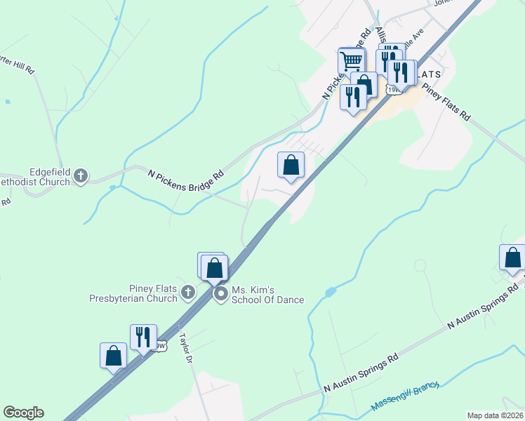 map of restaurants, bars, coffee shops, grocery stores, and more near 6232 Highway 11 East in Piney Flats