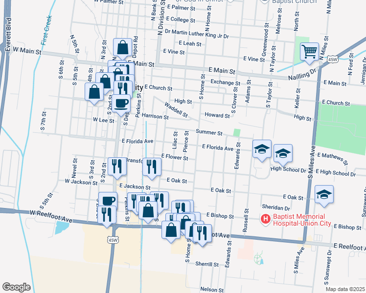 map of restaurants, bars, coffee shops, grocery stores, and more near 617 E Florida Ave in Union City