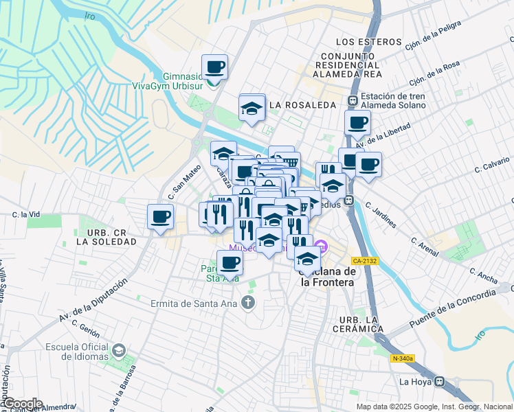 map of restaurants, bars, coffee shops, grocery stores, and more near 30 Calle la Plaza in Chiclana de la Frontera