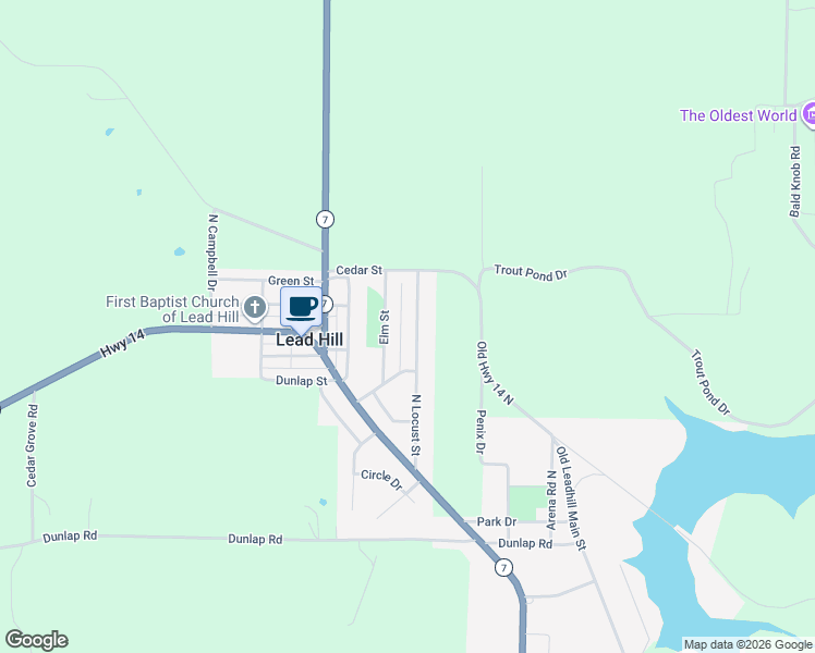 map of restaurants, bars, coffee shops, grocery stores, and more near 117-123 N Locust St in Lead Hill