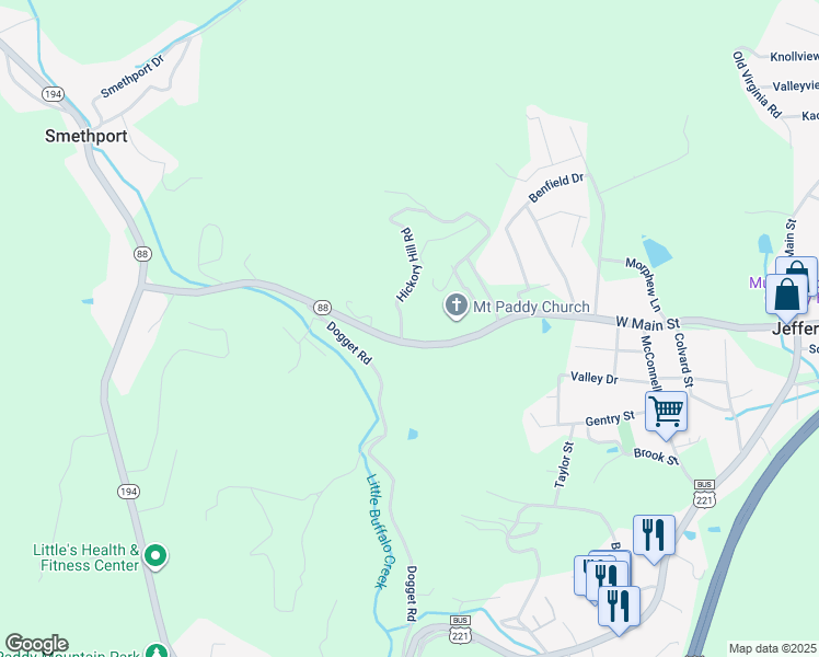 map of restaurants, bars, coffee shops, grocery stores, and more near 960 North Carolina 88 in Jefferson