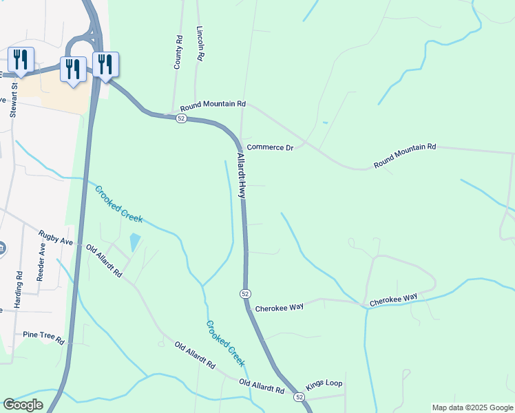 map of restaurants, bars, coffee shops, grocery stores, and more near 1550 Allardt-Tinch Road in Jamestown