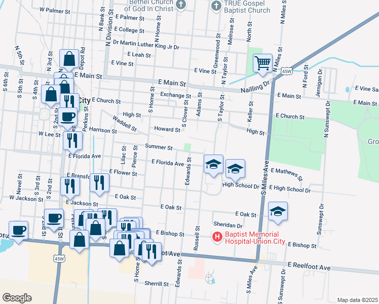 map of restaurants, bars, coffee shops, grocery stores, and more near 914 East Florida Avenue in Union City