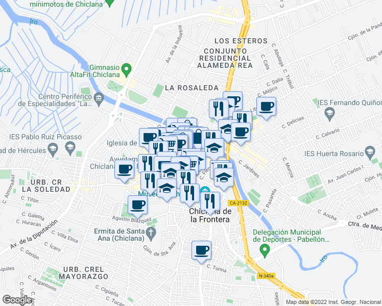 map of restaurants, bars, coffee shops, grocery stores, and more near 9 Calle Laja in Chiclana de la Frontera