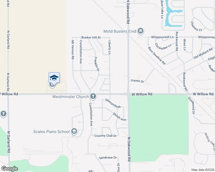 map of restaurants, bars, coffee shops, grocery stores, and more near 4005 Arlington Place in Enid