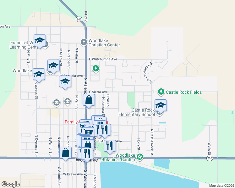 map of restaurants, bars, coffee shops, grocery stores, and more near 419 Crestwood Avenue in Woodlake