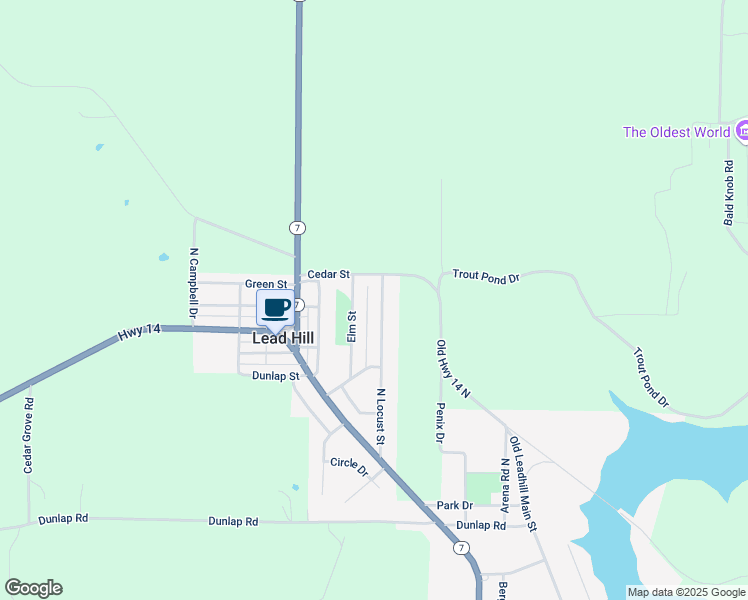 map of restaurants, bars, coffee shops, grocery stores, and more near 135 North Locust Street in Lead Hill