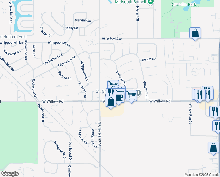 map of restaurants, bars, coffee shops, grocery stores, and more near 2565 Homestead Road in Enid